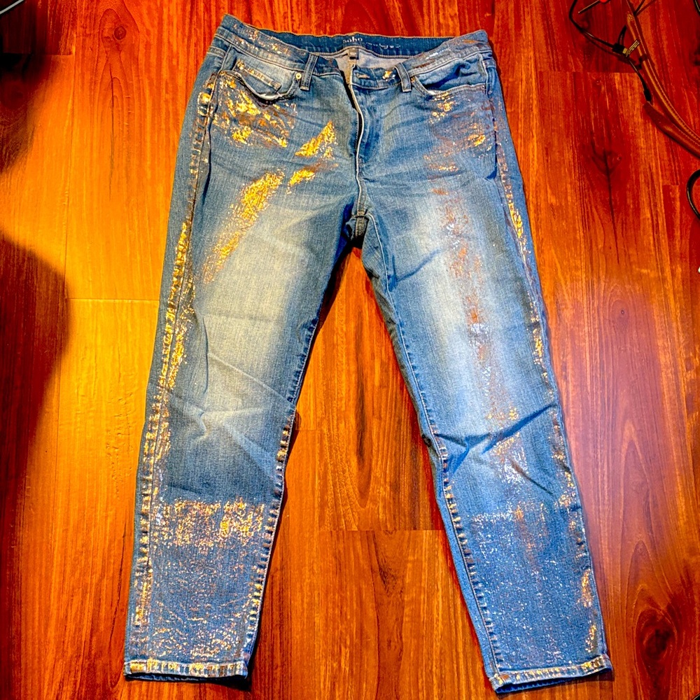 New York and Company SoHo Boyfriend Jeans with Sparkly Copper Accents size 14